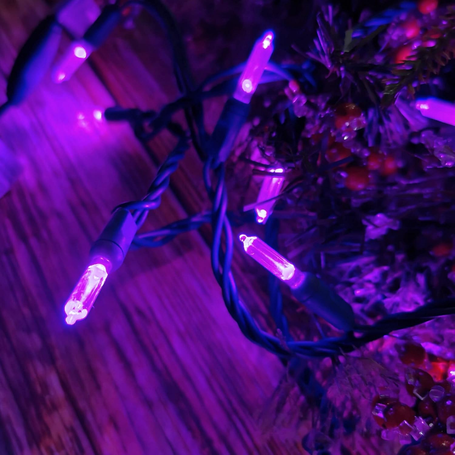 Xmas Lights 17Ft 50 Counts Led Green Wire Mini String Lights,Ul Certified Waterproof T5 Clear Mini Led Christmas Lights For Indoor Outdoor Xmas Tree Wedding Halloween Decoration (Purple)