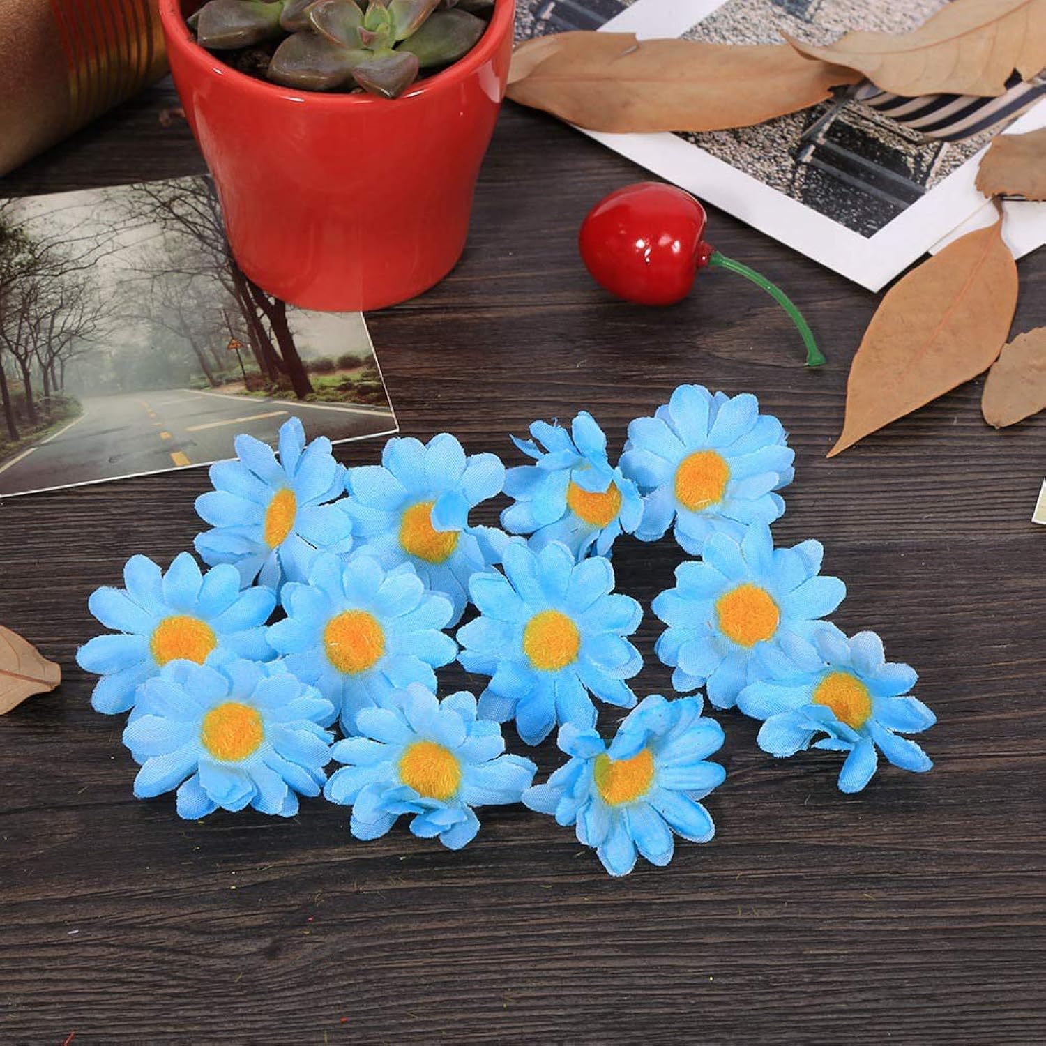 100Pcs Artificial Gerbera Flower Artificial Daisy Flowers Heads For Party Wedding And Diy Crafts(Light Blue)
