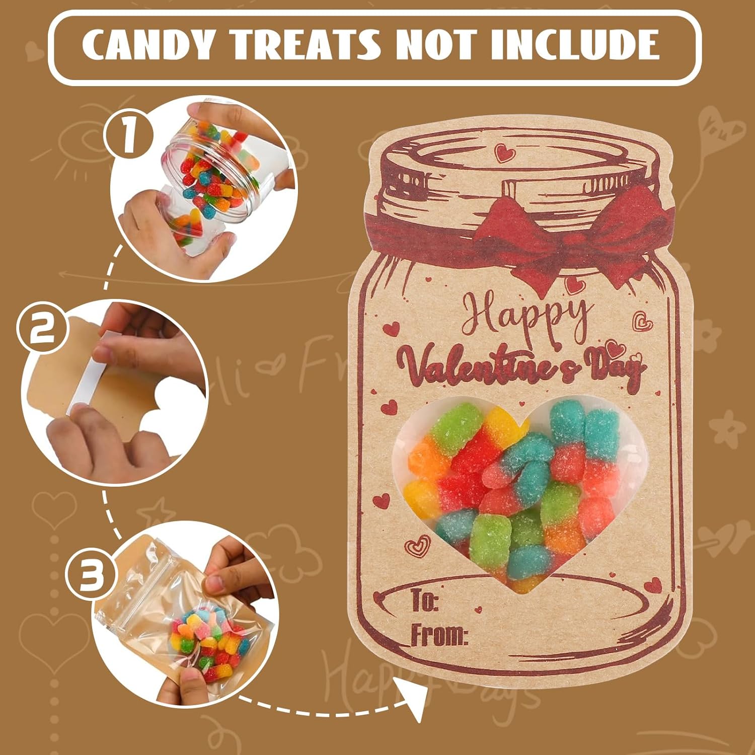 60 Pcs Valentines Day Cards, Diy Hollowed Out Heart Mason Jar Card, Romantic Love Note For Lover, Couple, Friends, Family, Classroom Gift Exchange