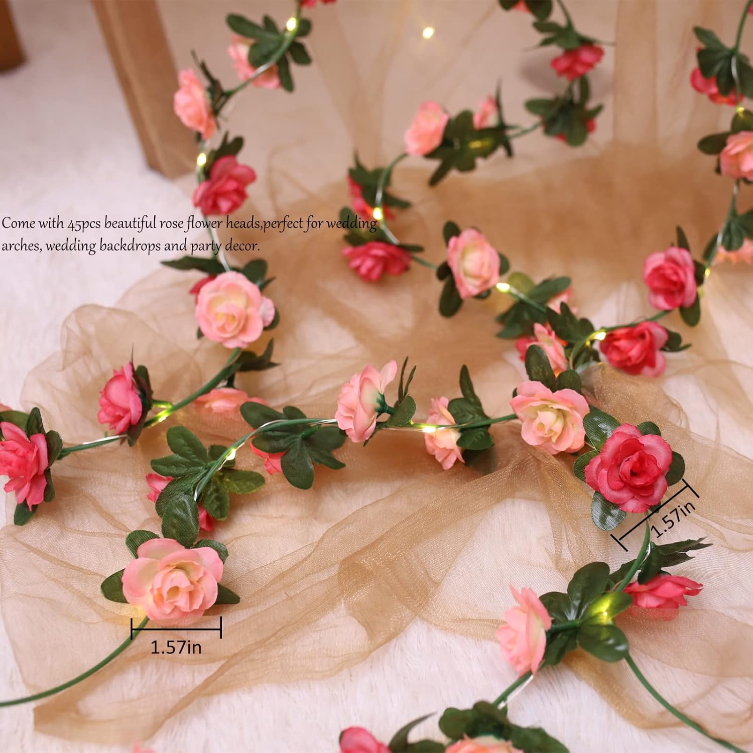 30 Led Rose Flower String Lights 8.2Ft Artificial Flower Garland With Lights Hanging Fake Rose Flower Vine Lights For Garden Wedding Party Decor Birthday Bedroom Wall Decor