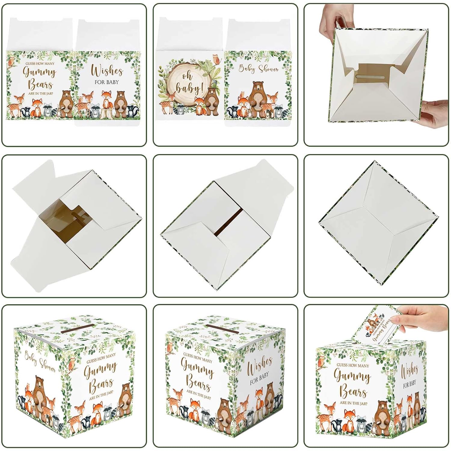 Guess How Many Gummy Bears Guessing Game, Woodland Forest Baby Shower Game Box And Wishes For Baby Cards, Gender Neutral Shower