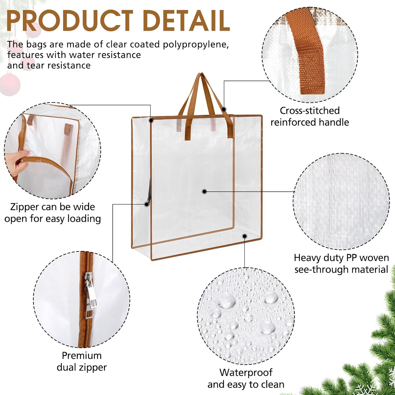 8 Pcs Clear Wreath Storage Bags Christmas Decoration Garland Container Door Garland Holiday Wreath Storage Holder With Handle And Zipper Heavy Duty Plastic Packing Totes(Camel)