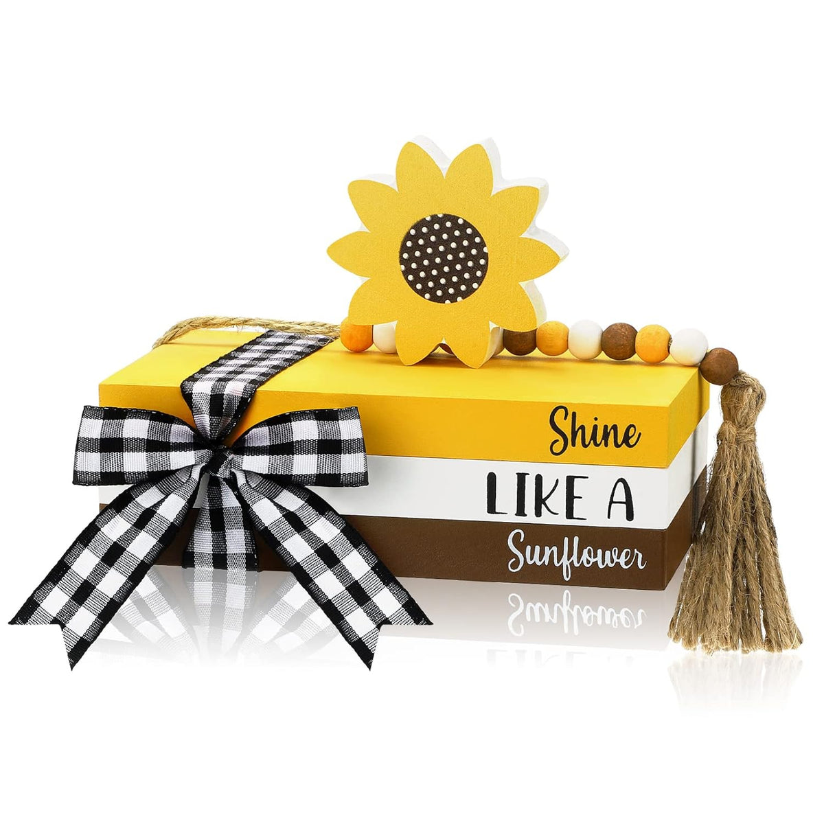 Valentine'S Day Tiered Tray Decorations Faux Books Bundle With Ribbon Red Truck Wood Book Stack Table Decoration Centerpiece Sign For Home Shelf Office Mantel Gift(Sunflower)