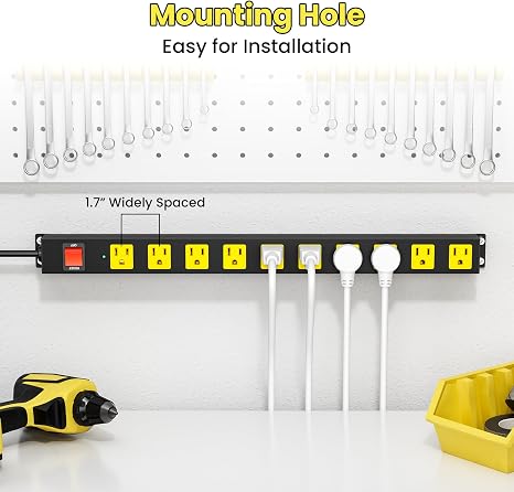 10 Outlet Metal Power Strip 2100J Surge Protector 6FT Cord Wide Spaced