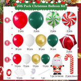 Christmas Balloon Arch Kit, 206Pcs Christmas Balloons Green Red And Gold & Foil Mylar Balloons For Xmas Party And Happy New Year