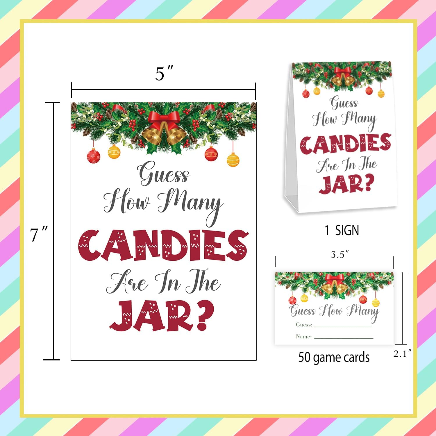 Christmas How Many Candy For Baby Shower Game, Christmas Party Decorations, Pack 1 Sign And 50 Game Cards, Christmas Baby Shower Games, Gender Neutral Party Supplies(Sdtgyx02)