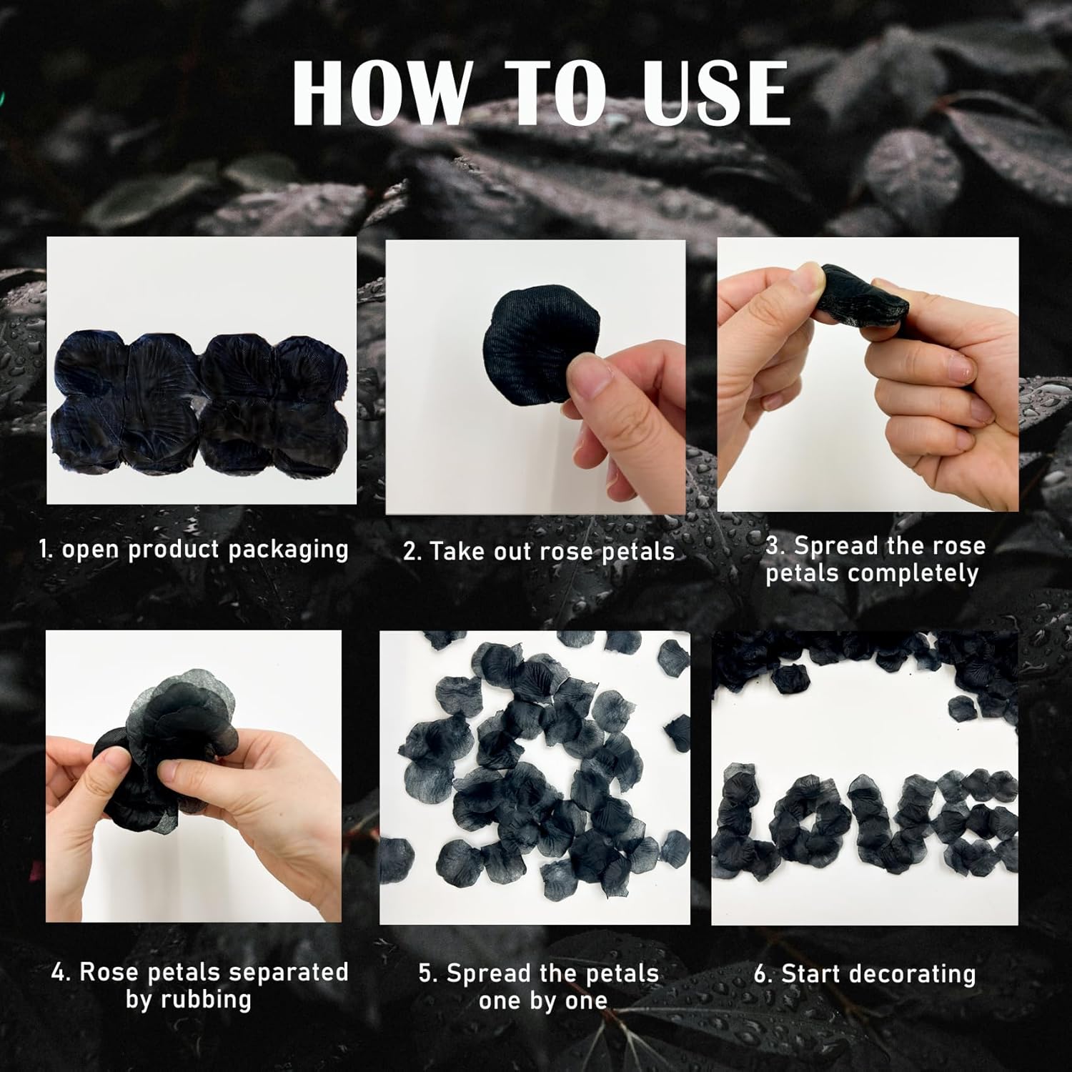 Rose Petals For Bedroom - Fake Roses Petal Faux Flowers, Artificial Roses Petals For Marry Me, Valentines, Proposal, Anniversary, Wedding Love Decorations Romantic Party (1200, Black)