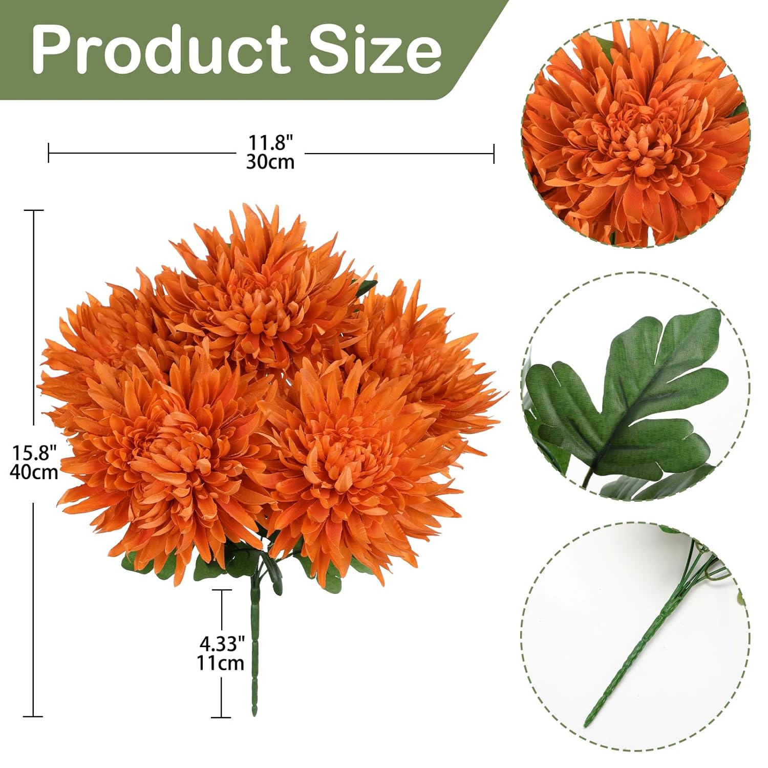 Orange Artificial Mums For Outdoors Fall Fake Mums Bush 5 Heads Silk Chrysanthemum Flowers Bouquets Autumn Faux Spider Mum Flower Large Floral Arrangements Fall Decorations For Home