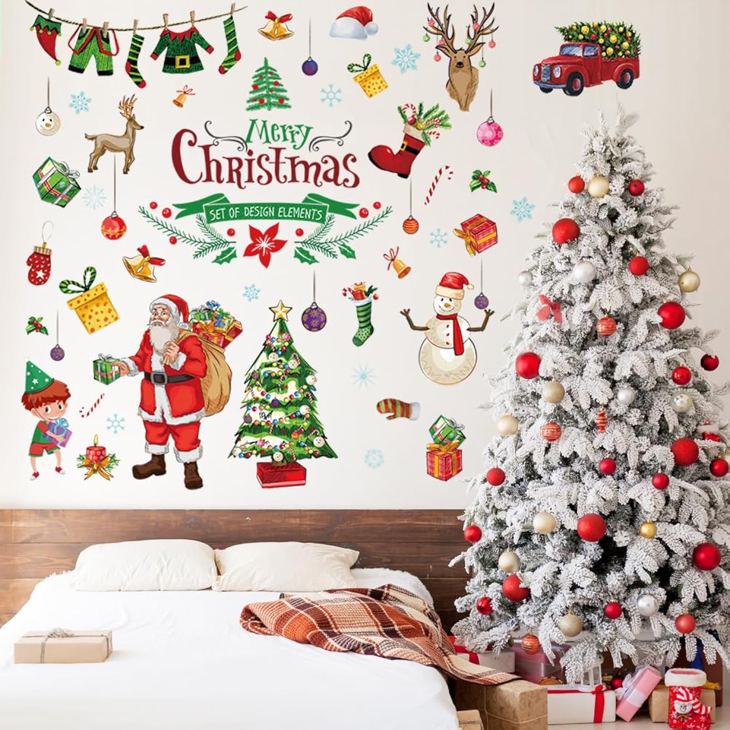 Merry Christmas Wall Decals Quotes Stickers Tree Decal Vinyl Art Decor Removable For Party Window Playroom Bedroom Classroom Living Room Home Decorations