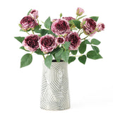 4Pcs Burgundy Artificial Roses Flowers Fake Silk Rose Flower With Leaves Stems Realistic Faux Floral Arrangement Decorations For Wedding Table Centerpieces Vase Home Decor (Burgundy)