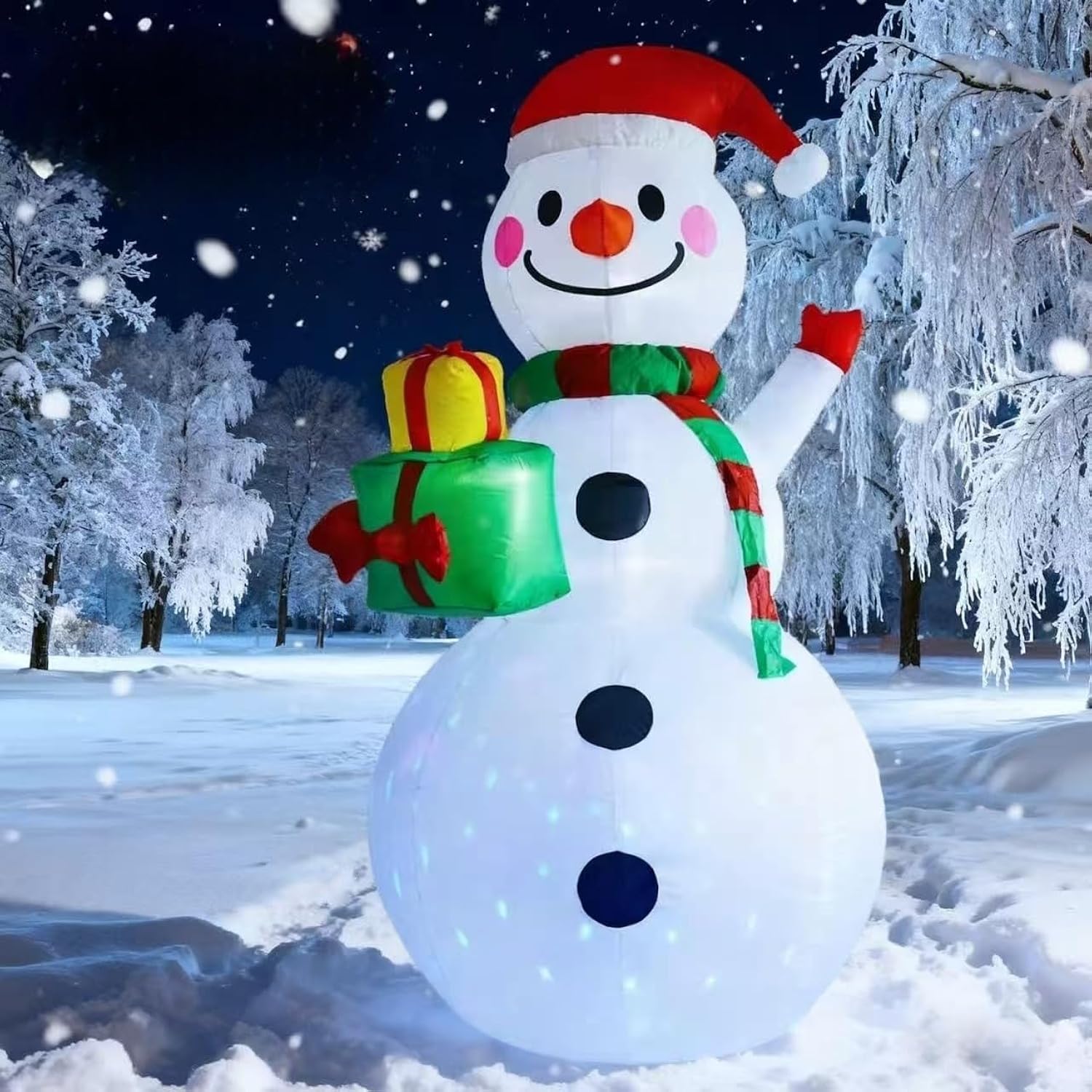 8Ft Christmas Inflatable Snowman Decoration, Led-Lighted Blow-Up Snowman With Gift Boxes, Suitable For Indoor & Outdoor
