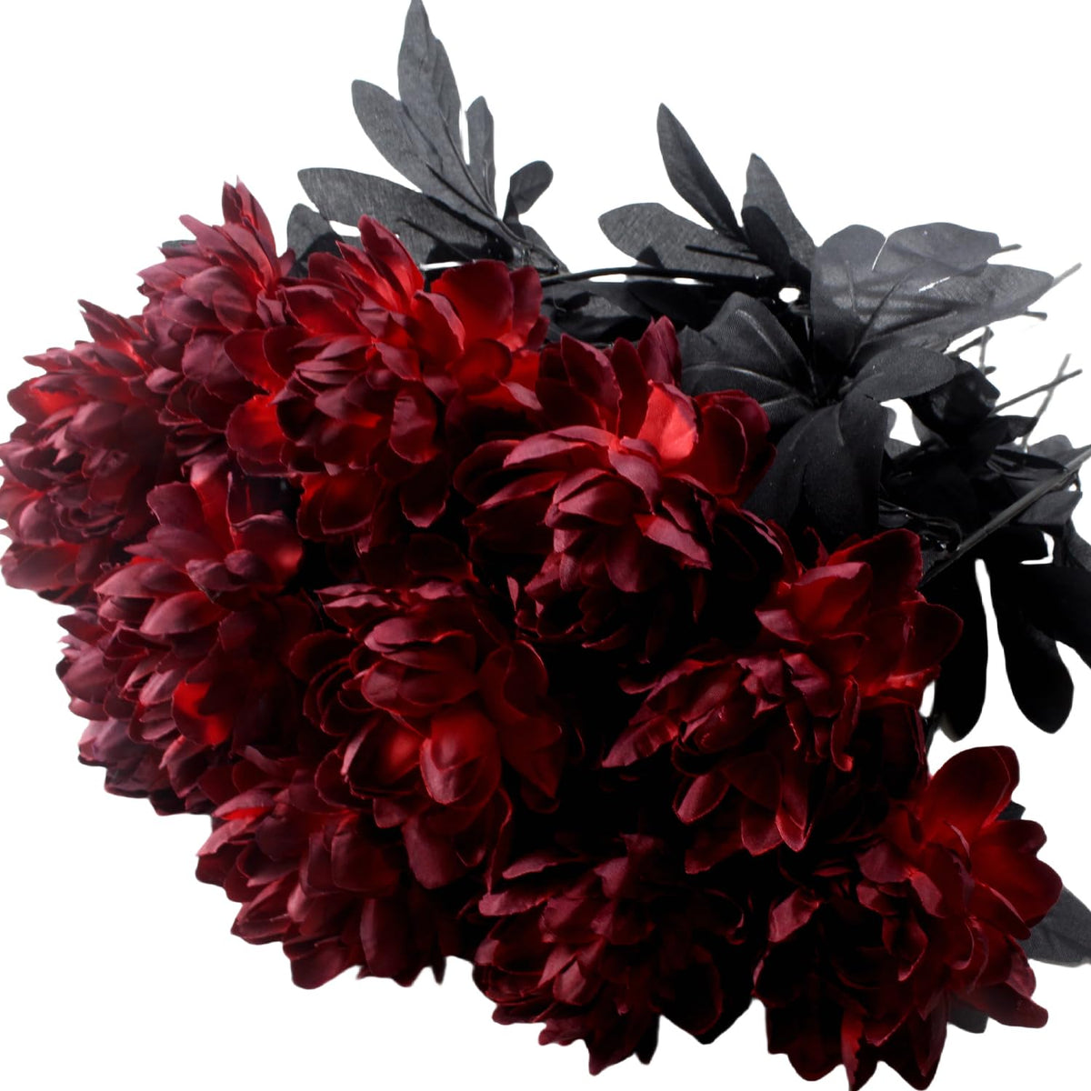 Artificial Dahlia Flowers, 12 Pack Burgundy Gothic Dead Flowers With Long Stems, Dark Red Silk Flower For Halloween Wedding Decor, Spooky Centerpieces, Halloween Floral Arrangements (12, Burgundy)