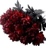 Artificial Dahlia Flowers, 12 Pack Burgundy Gothic Dead Flowers With Long Stems, Dark Red Silk Flower For Halloween Wedding Decor, Spooky Centerpieces, Halloween Floral Arrangements (12, Burgundy)