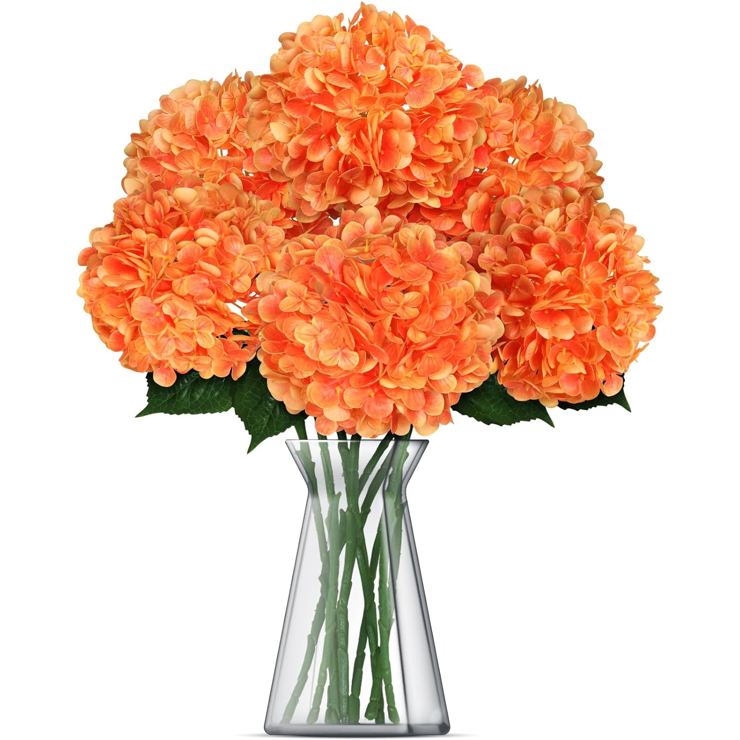 8 Pcs Hydrangea Artificial Flowers 21" Orange Silk Fake Flowers Bouquet With Stems Faux Latex Floral Bulk Bouquet For Home Wedding Arrangement Party Baby Shower Table Centerpieces Decoration
