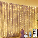 300 LED Curtain Lights 9.8FT x 9.8FT Warm White Fairy String Lights with Remote 8 Modes for Bedroom Wedding Party Decor