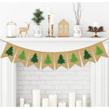 Christmas Burlap Banner Glitter Green Xmas Tree Pre-Assembled Bunting Garland For Christmas Winter Holiday Party Hanging Decorations