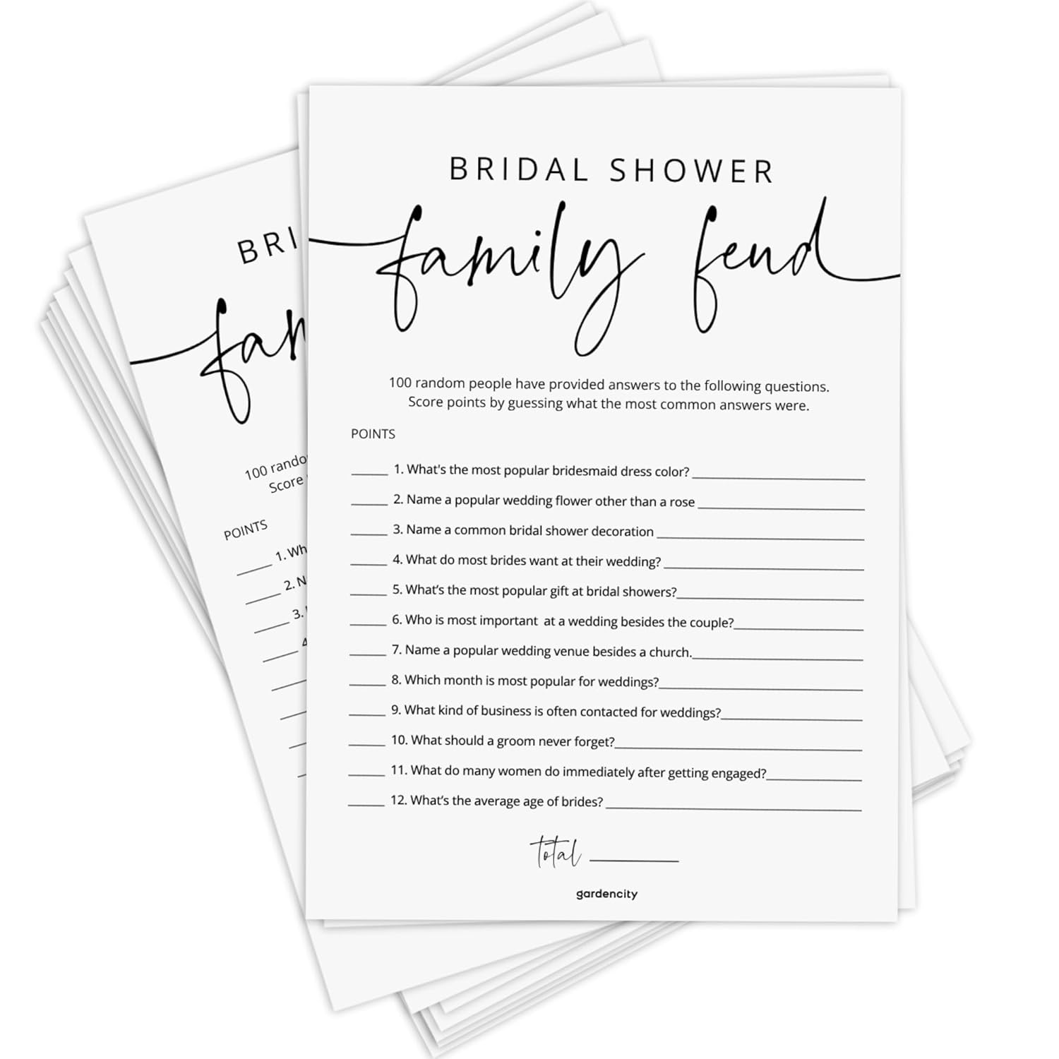 Bridal Shower Games, 50 Bridal Shower Family Feud Game Cards, Wedding Shower Game Activity, 50 Guests, Minimalist