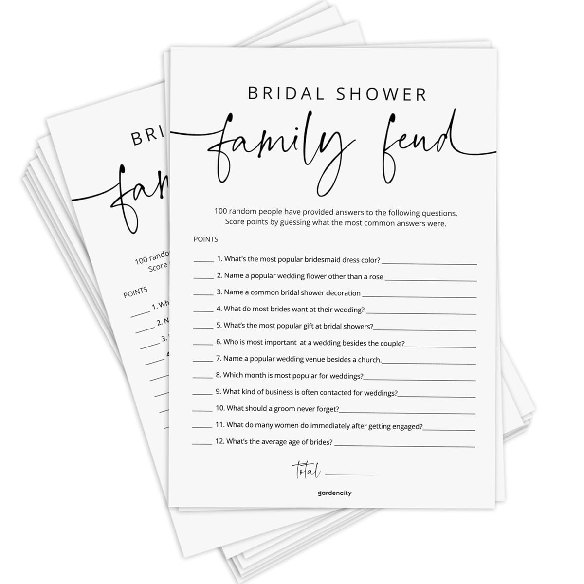 Bridal Shower Games, 50 Bridal Shower Family Feud Game Cards, Wedding Shower Game Activity, 50 Guests, Minimalist