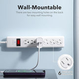 Surge Protector Power Strip 6 Outlets 600J 4FT Flat Plug Extension Cord White