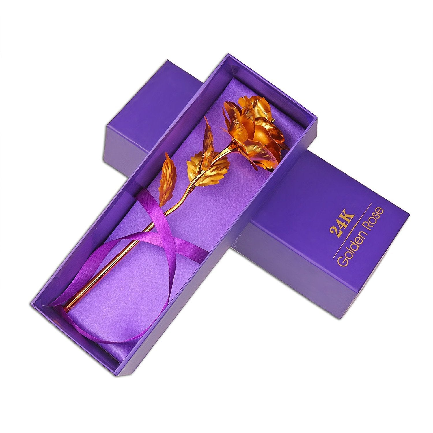Creative 24K Gold Foil Rose Flower Full Blossom Presents, Romantic Gift For Her With Box, Handcrafted & Love Last Forever (Golden)