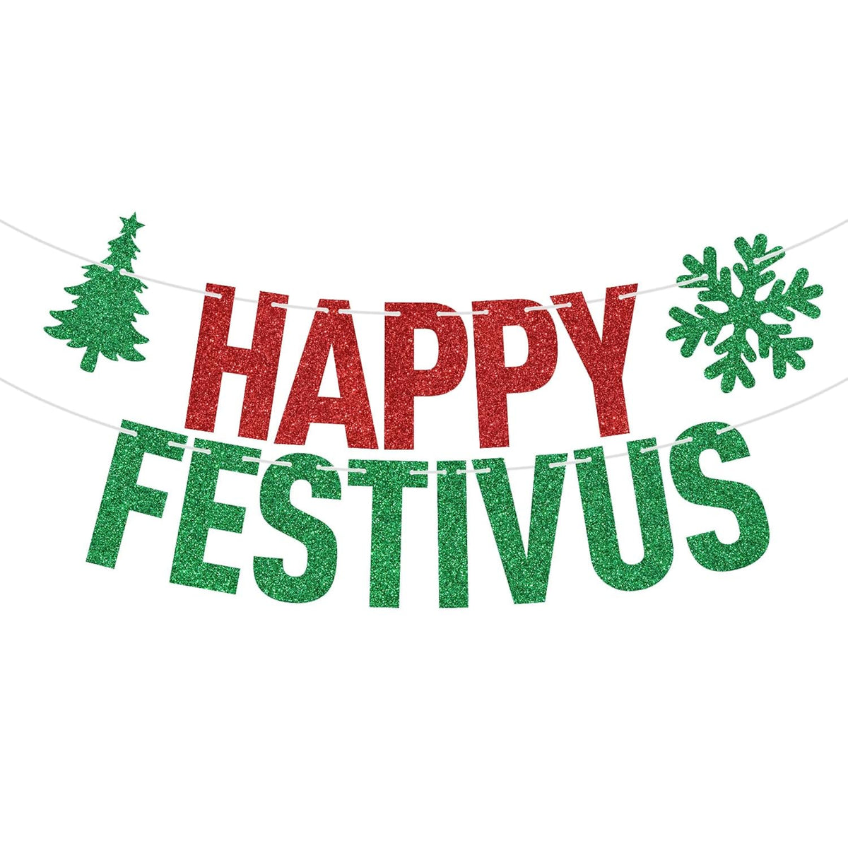 Red Glitter Happy Festivus Banner, Merry Christmas/Feliz Navidad, Spanish Christmas New Year Holiday Party Decorations Supplies