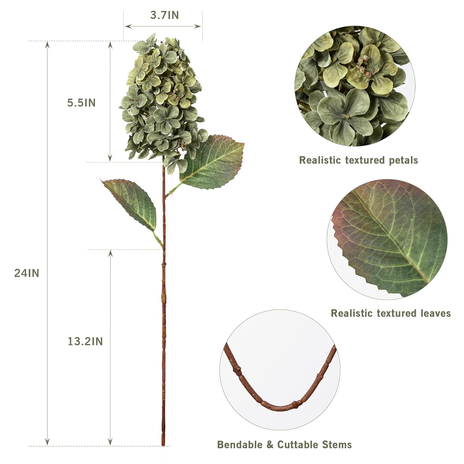 Green Hydrangea Artificial Flowers,Fake Fall Flowers Silk Hydrangea With Stems,Fall Faux Diy Floral For Table Vase,Hydrangeas Bouquet Indoor And Outdoor Decoration 24"? Green? 8Pcs No Vase