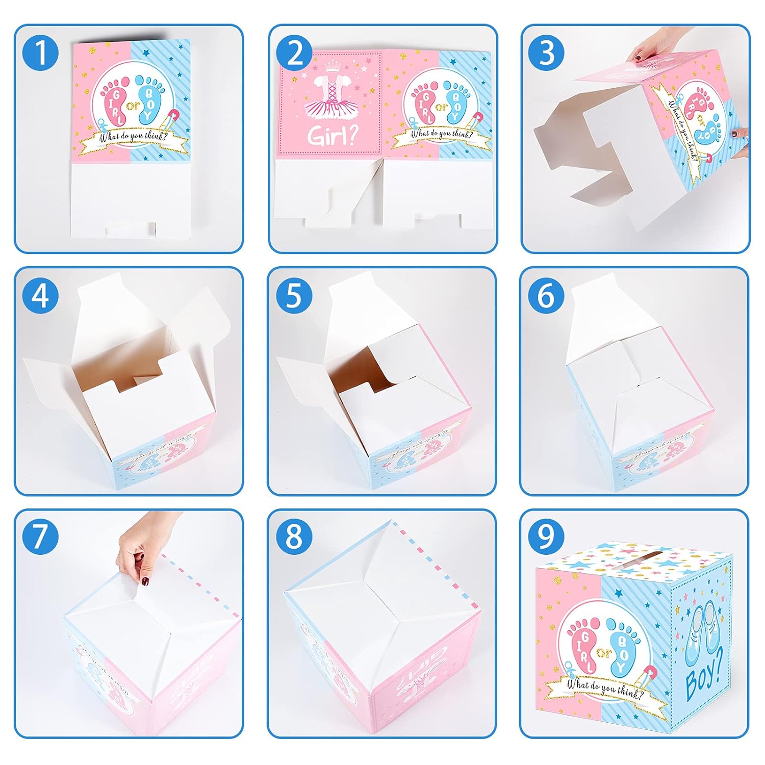 Baby Gender Reveal Voting Box With 50 Pieces Boy Or Girl Ballot Cards Baby Shower Decorations Party Invitations And Voting Games Gender Reveal Party Supplies(Pink, Blue)