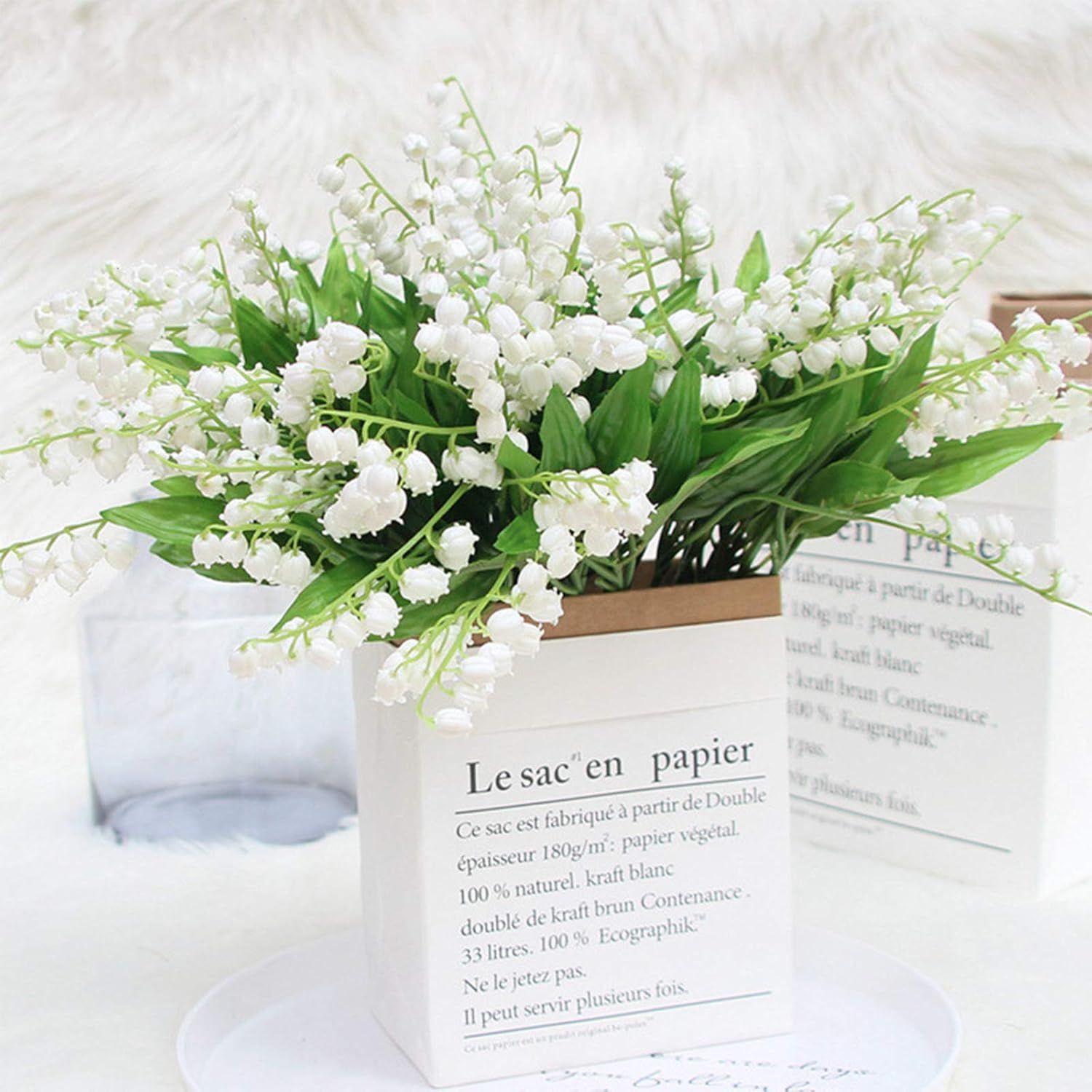 12 Pcs Artificial Lily Of The Valley Faux White Bell Flowers Wind Chime Orchid Wedding Bouquet, May Flower For Home Garden Wedding Party (12)