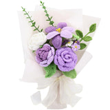 Handmade Crochet Sunflowers Rose Daisy As A Gift For Lover, Family,Friends. Crochet Bouquet, Crocheted Yarn Flowers, Artificial Flower Finished Bouquet (Purple)
