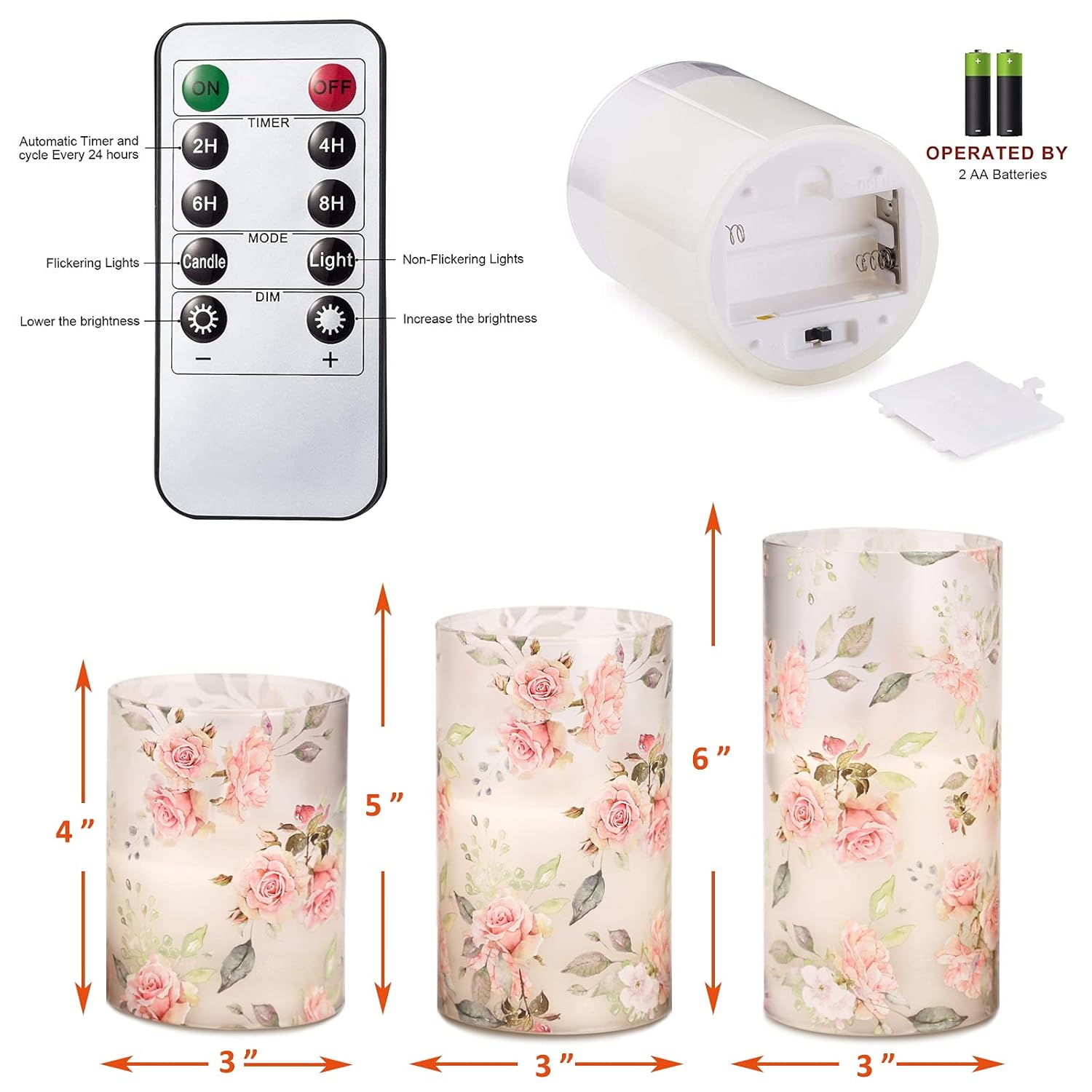 Pink Flameless Candles With Remote Timer, Flickering Glass Candles, Love Themed Decor Battery Led Pillar Candles, Rose Table Ornaments For Mother Gifts,Valentine'S Day, Centerpiece