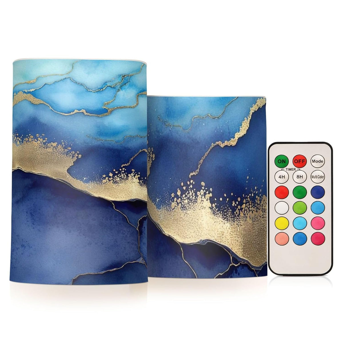Blue Marble Flameless Candles With Remote Control And Timer, Adjustable Brightness Long Lasting Battery Operated Led Pillar Candles For Indoor Outdoor Party Holiday Home Decor, 2 Pack