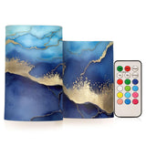 Blue Marble Flameless Candles With Remote Control And Timer, Adjustable Brightness Long Lasting Battery Operated Led Pillar Candles For Indoor Outdoor Party Holiday Home Decor, 2 Pack