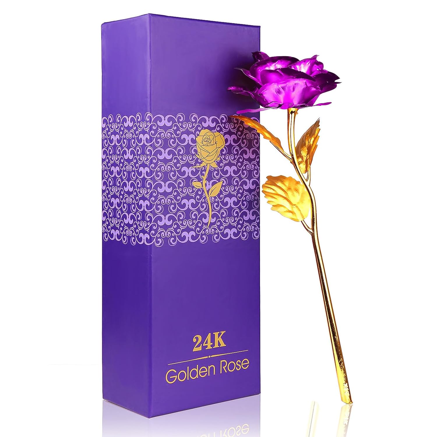 24K Golden Rose, Artificial Rose Flower Gifts For Her With Luxury Gift Box Great Gift Idea For Valentine'S Day, Mother'S Day, Birthday, Anniversary (Purple)