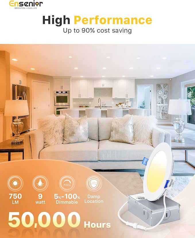 12 Pack 4 Inch Dimmable LED Recessed Ceiling Lights 2700K-5000K 9W High Brightness