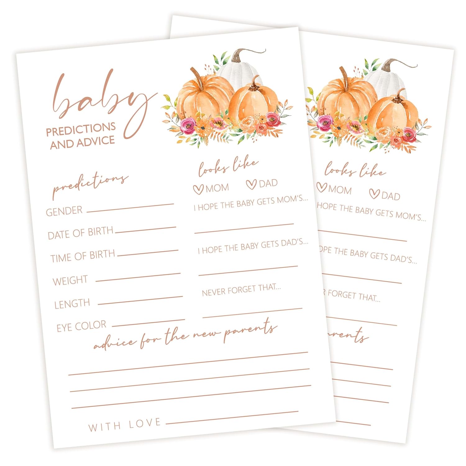 Baby Shower Games, Thanksgiving Baby Predictions And Advice Cards, 25 Sets Gender Reveal Party Decorations Supplies Favors - E02
