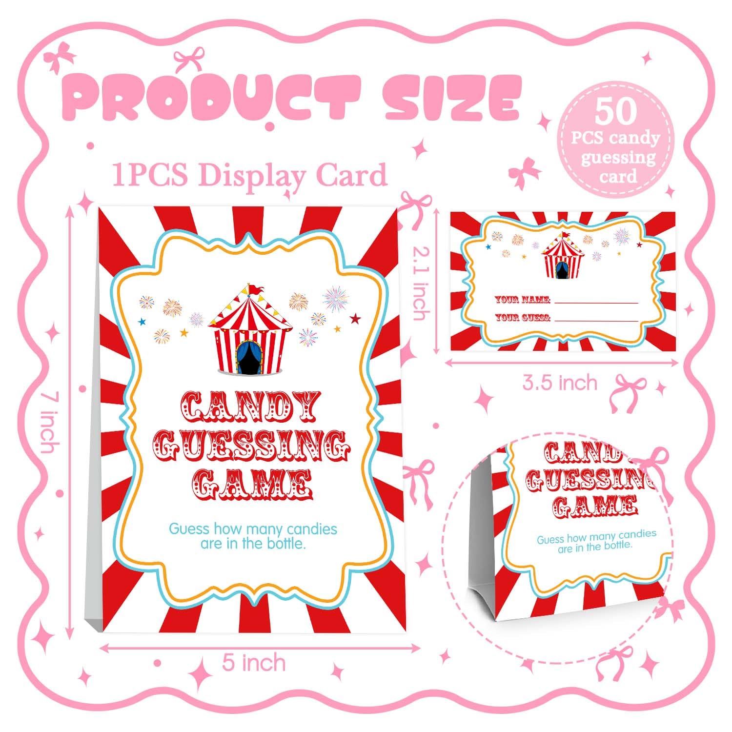 Carnival Guess How Many Baby Shower Game, Circus Theme Party Decorations, Carnival Birthday Party Decorations, Guess How Many Candies, Birthday Party Game & Activities 50 Cards And Sign
