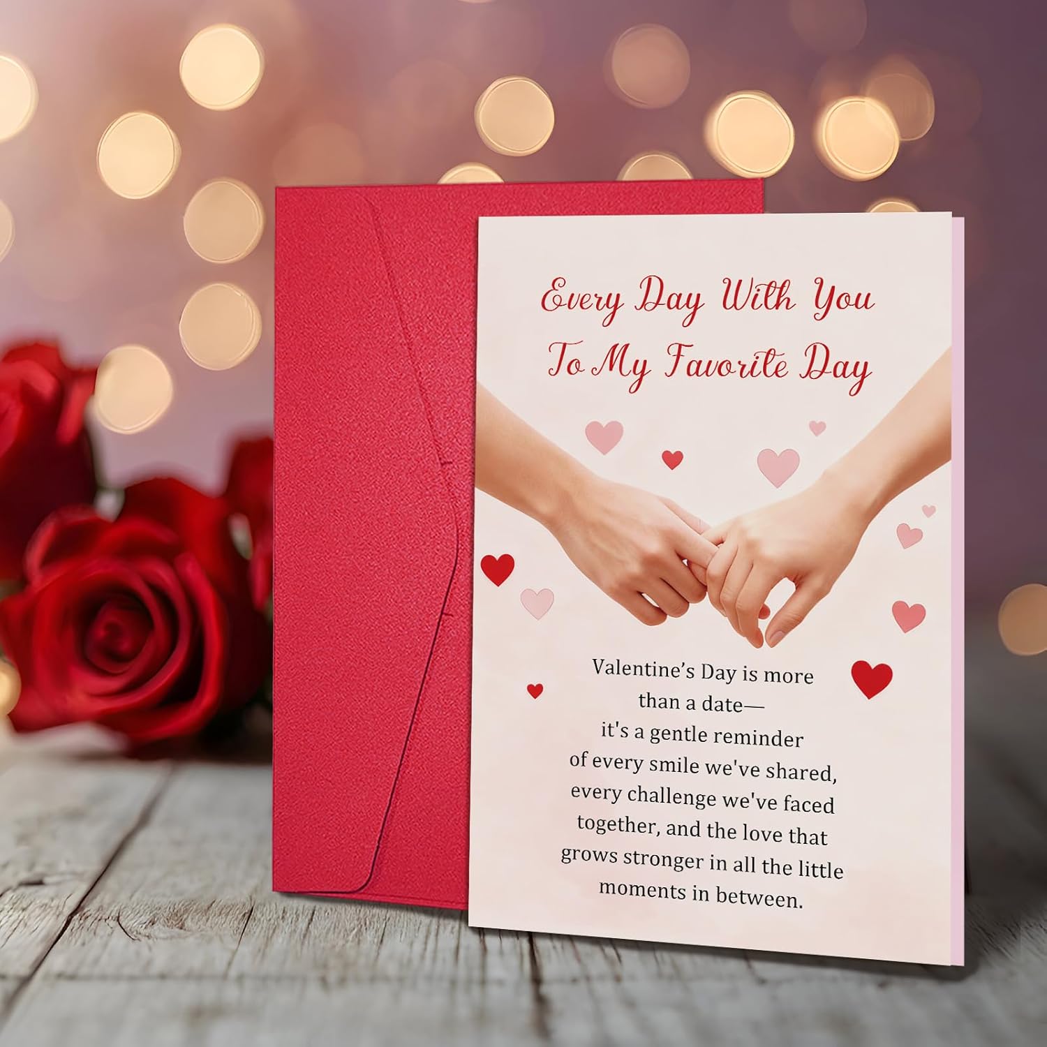 Romantic Hand Holding Valentine'S Day Card For Him Her, Valentines Love Letter Card For Husband Wife Partner, Every Day With You To My Favorite Day