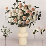 Beige White Faux Kiku Flower 25 Heads+18 Eucalyptus, Long Stem Pom Pom Fake Mums Artificial Flowers For Vase Silk Chrysanthemum For Centerpiece Bouquet Floral Arrangement Tan Nude Neutral Cream