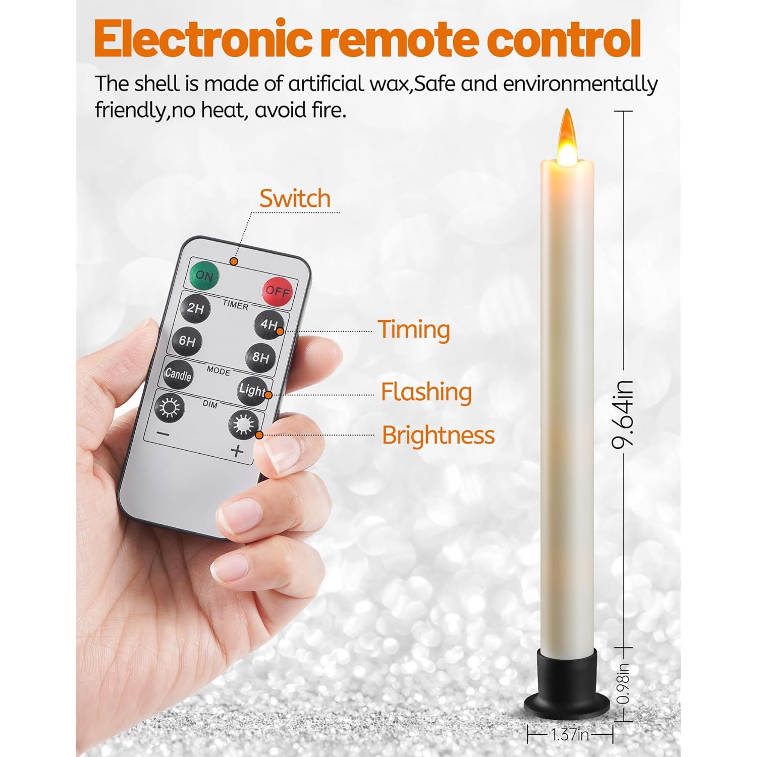 6 Flameless Window Candles With Remote Controller & Timer, Led Cone Stick Candle, Free 6 Black Bases, 9.6 Inch Battery Powered Christmas Candles For Home, Party, Holidays, Christmas Decoration