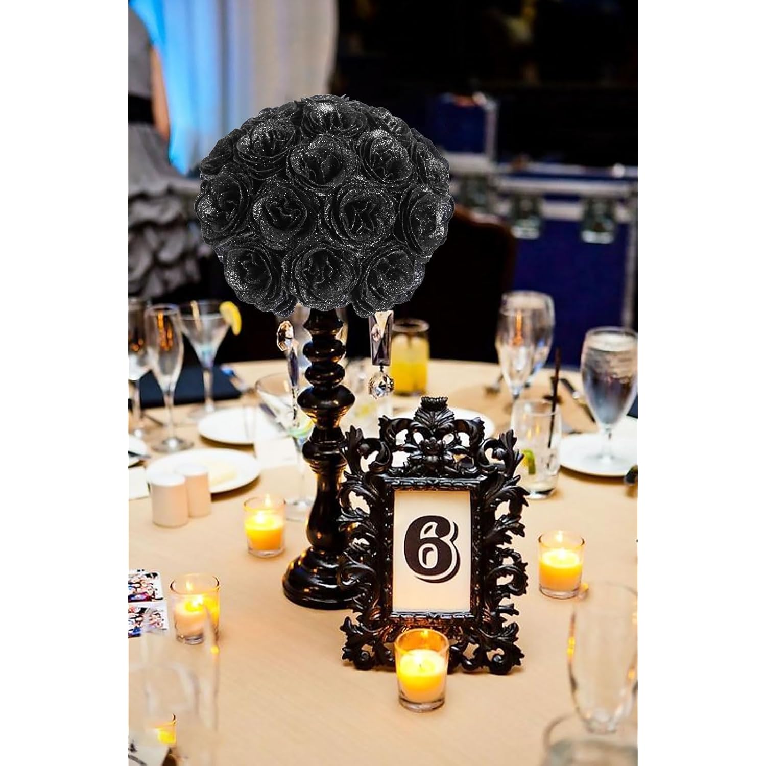 Black Roses Artificial Flowers, 30Pcs Glitter Roses Artificial Roses With Stems For Crafts Wedding Bouquet Party Home Decor(Black)