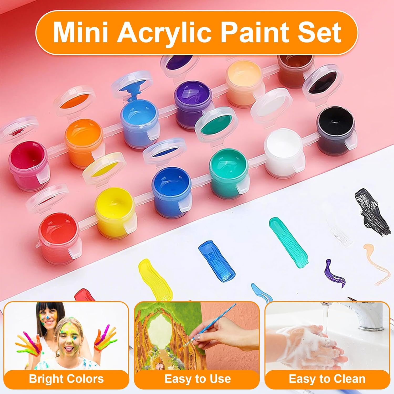 30 Pack Mini Acrylic Paint, 30Pcs 12 Color Washable Acrylic Paint Strips, 30 Flat And 30 Pointed Brushes, Great For Birthday Party Favors Home Painting Arts And Crafts Supplies