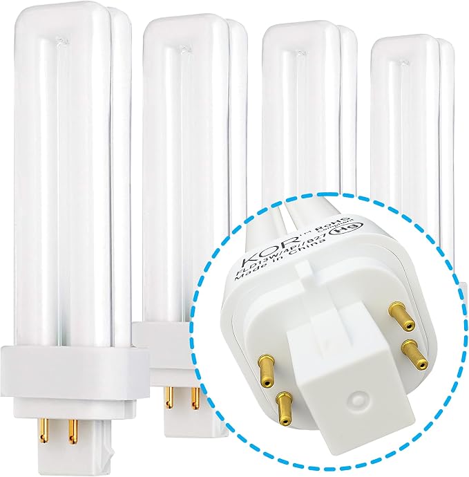 13W CFL Light Bulbs G24Q-1 4-Pin Base Double Tube 4100K Cool White Replacement 4 Pack