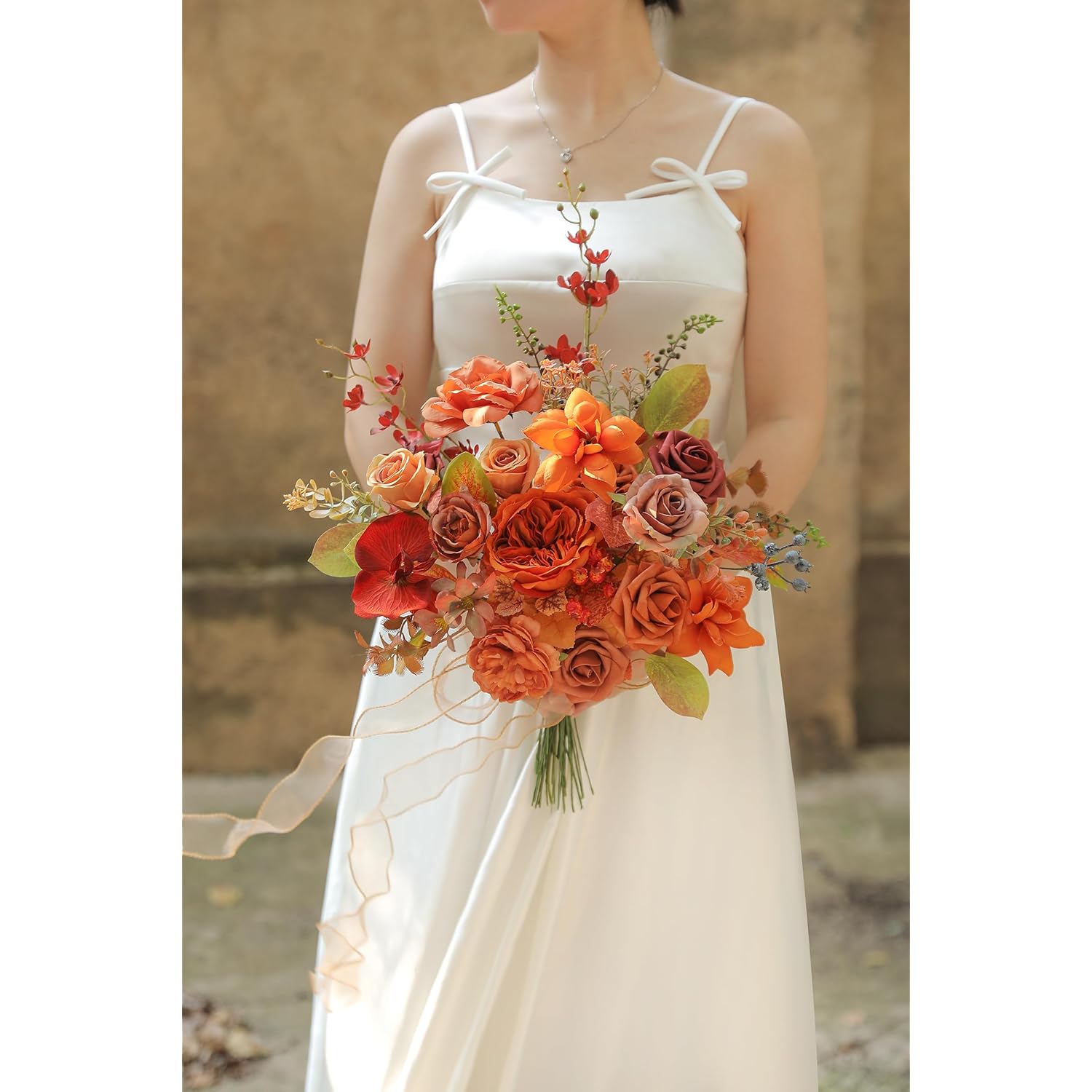 Burnt Orange Artificial Flowers Set - Fake Roses, Peonies, Silk Flowers With Stems For Diy Wedding Bouquets,Floral Arrangement,Table Centerpieces,Baby Shower, Home Decor