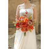 Burnt Orange Artificial Flowers Set - Fake Roses, Peonies, Silk Flowers With Stems For Diy Wedding Bouquets,Floral Arrangement,Table Centerpieces,Baby Shower, Home Decor