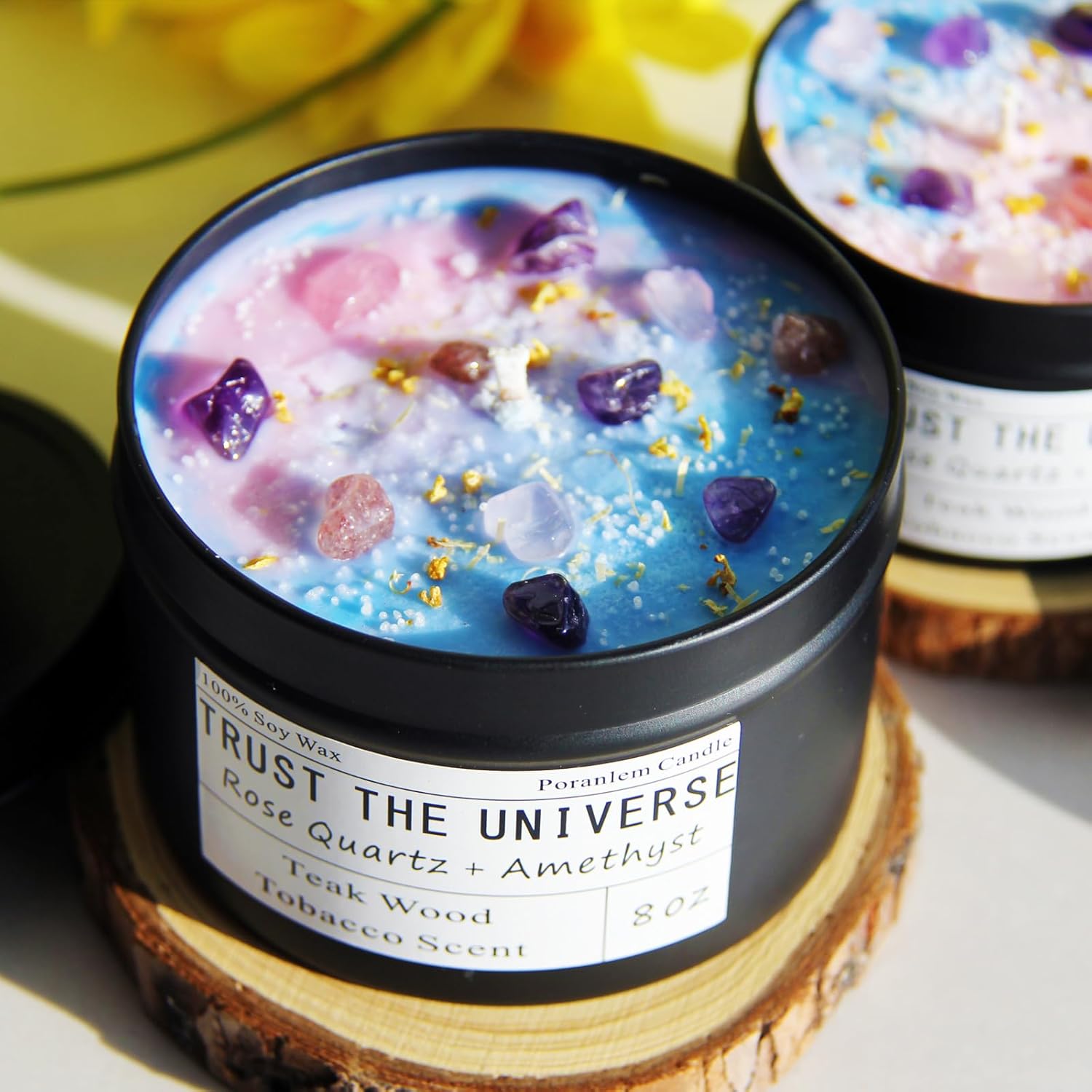 Crystal Healing Candles Manifestation Candle Magic Gift Spiritual Energy Chakra Desires Law Of Attraction Handmade Soy Wax With Rose Quartz Amethyst Trust The Universe