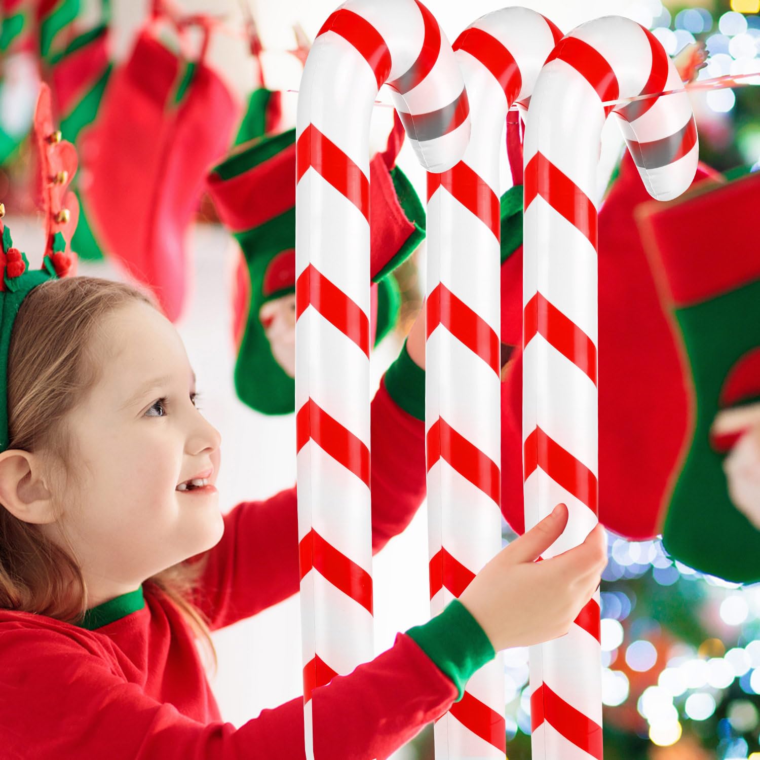 10Pcs Christmas Inflatable Candy Canes, 35 Inch Large Candy Cane For Indoor Outdoor Holiday Yard Decorations