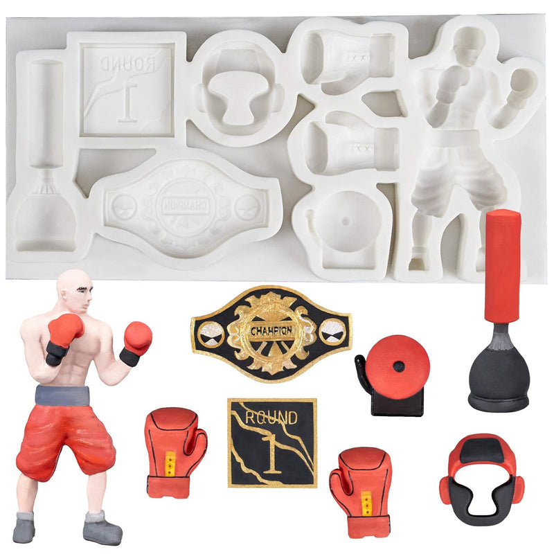 Ready To Box Boxer Boxing Sports Fondant Silicone Mold 8-Cavity, Cake Decorati