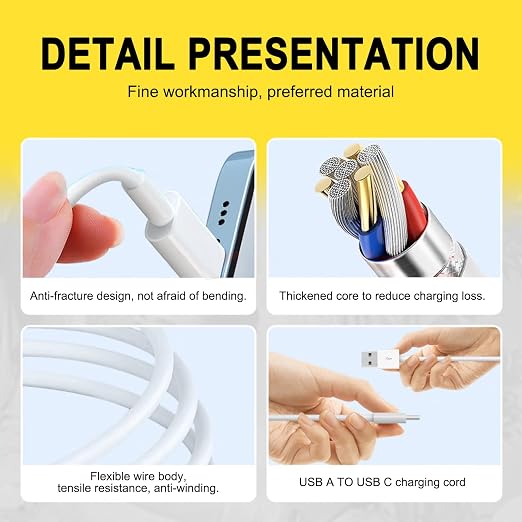 3FT USB A to USB C CarPlay Cable for iPhone 17 16 15 iPad AirPods Samsung Google