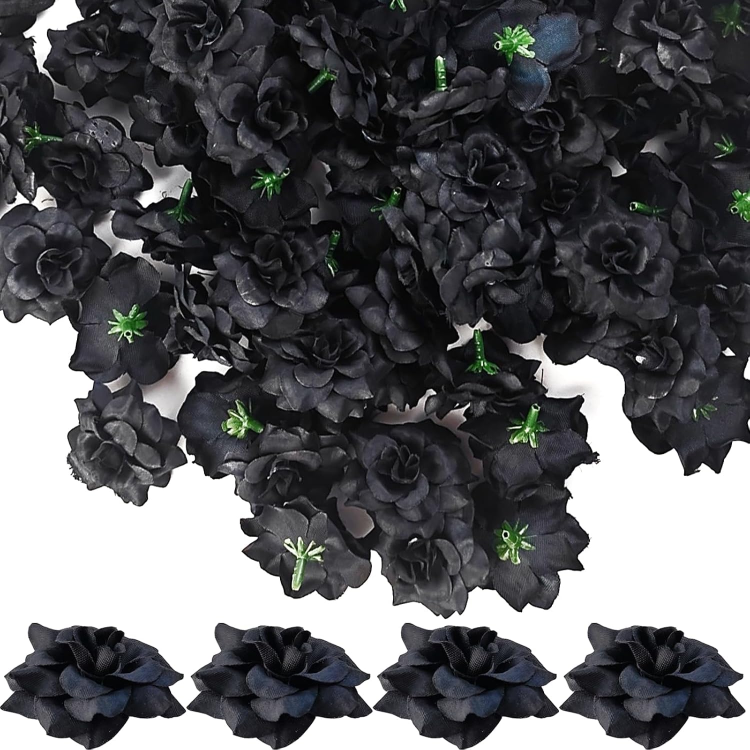55Pcs Black Mini Roses Artificial Flowers Bulk, 1.77 Inch Small Silk Fake Roses Flower Heads For Decoration, Crafts, Wedding Halloween Party Home Decor