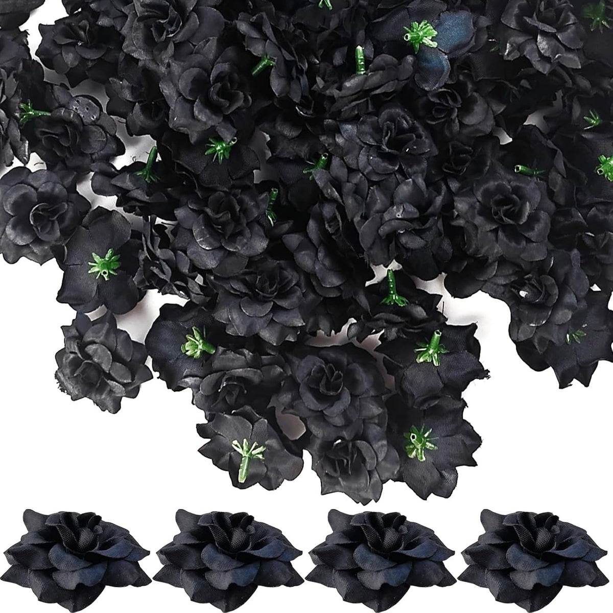 55Pcs Black Mini Roses Artificial Flowers Bulk, 1.77 Inch Small Silk Fake Roses Flower Heads For Decoration, Crafts, Wedding Halloween Party Home Decor